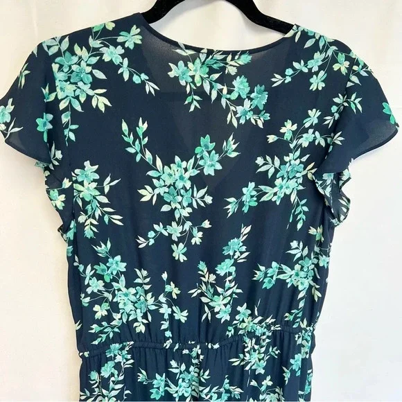 CeCe Breeze Boutique Navy Blue Floral Flutter Jumpsuit Romper Women’s Size 10 - Picture 11 of 15